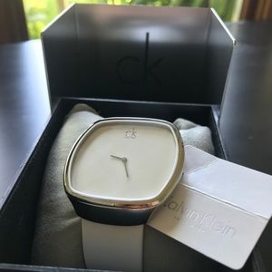 Calvin Klein White Watch with Leather Strap